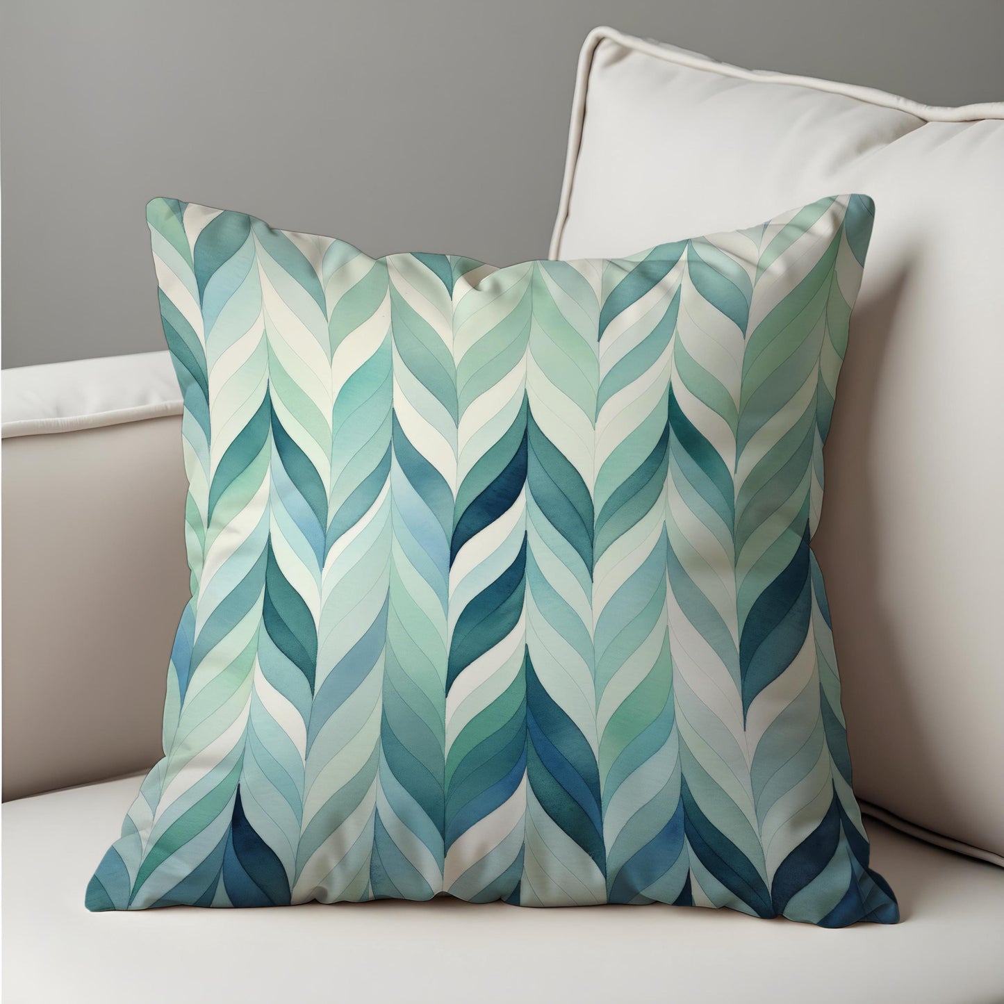 Aqua Leaf Cushion Cover, Watercolor Foliage Pattern Pillow Case