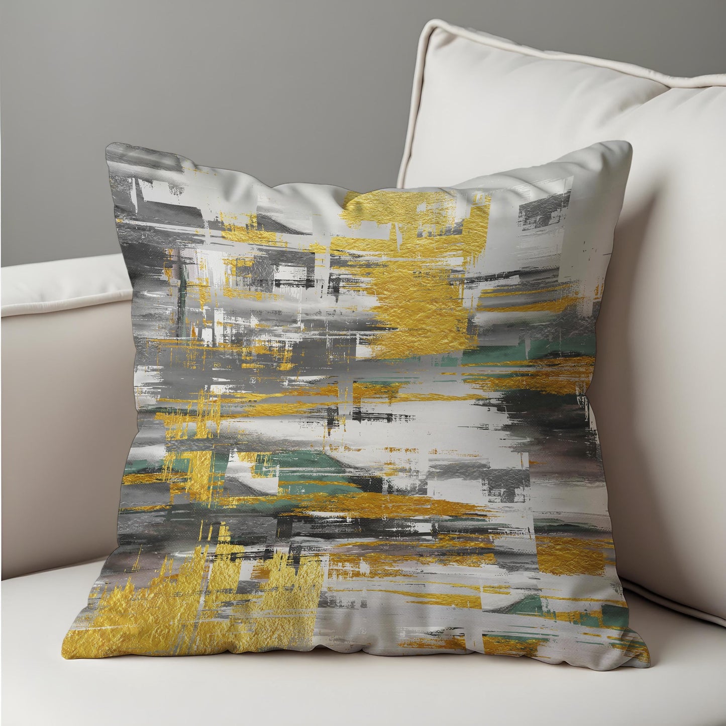 Mustard & Grey Abstract Cushion Cover, Modern Throw Pillow Cover