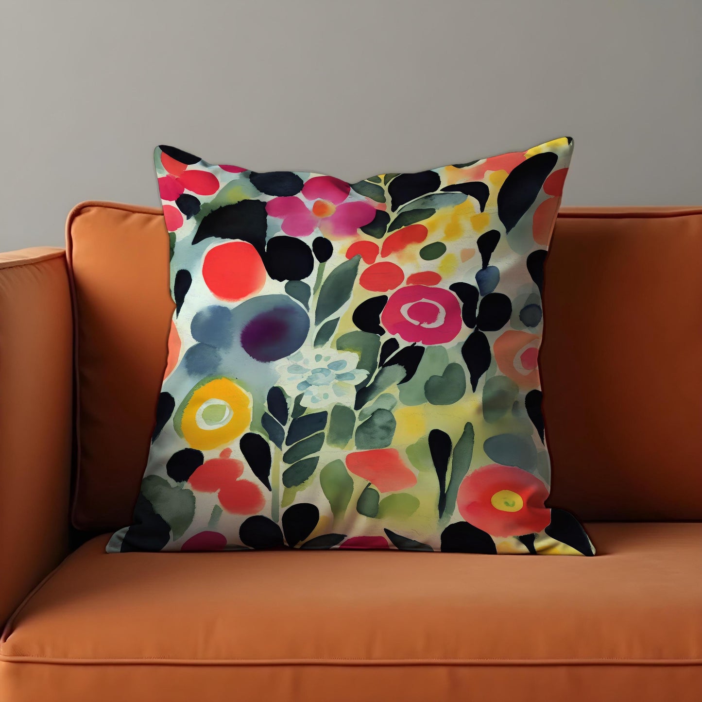 Watercolor Floral Cushion Cover, Colorful Botanical Throw Pillow Case