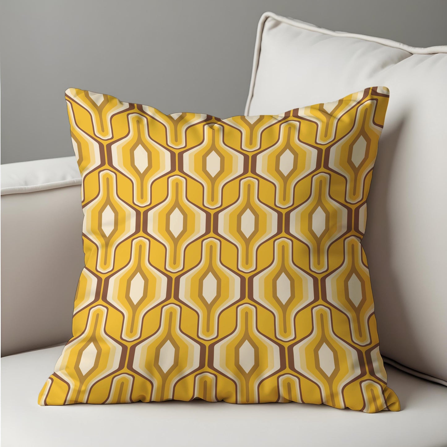 Retro Cushion Cover, 70s Mid Century Modern Hexagon Pillow Case