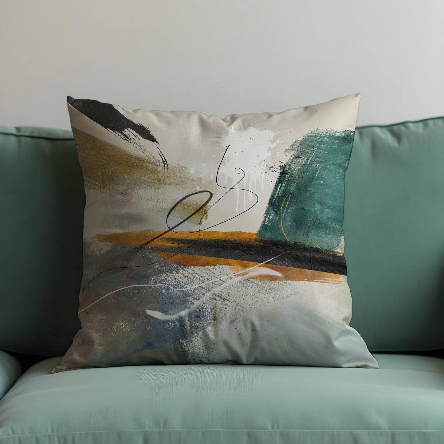 Contemporary Abstract Cushion Cover, Teal Brushstroke Pillow Case