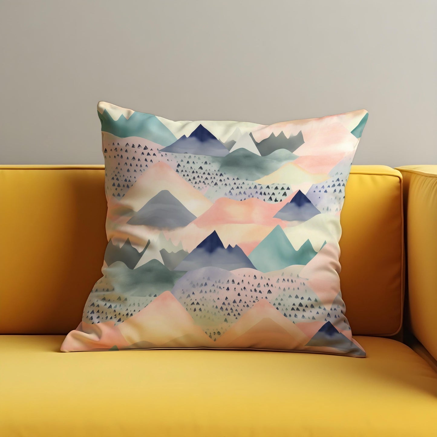 Pastel Mountain Pillow Cover, Soft Watercolor Landscape Cushion Case
