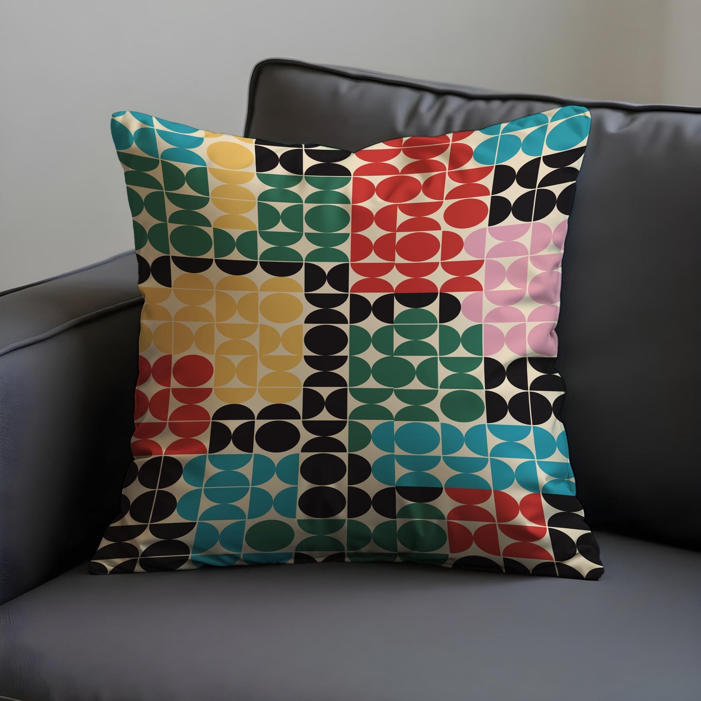 Retro Geometric Cushion Cover, Color Block Modern Mid Century Pillow Cover