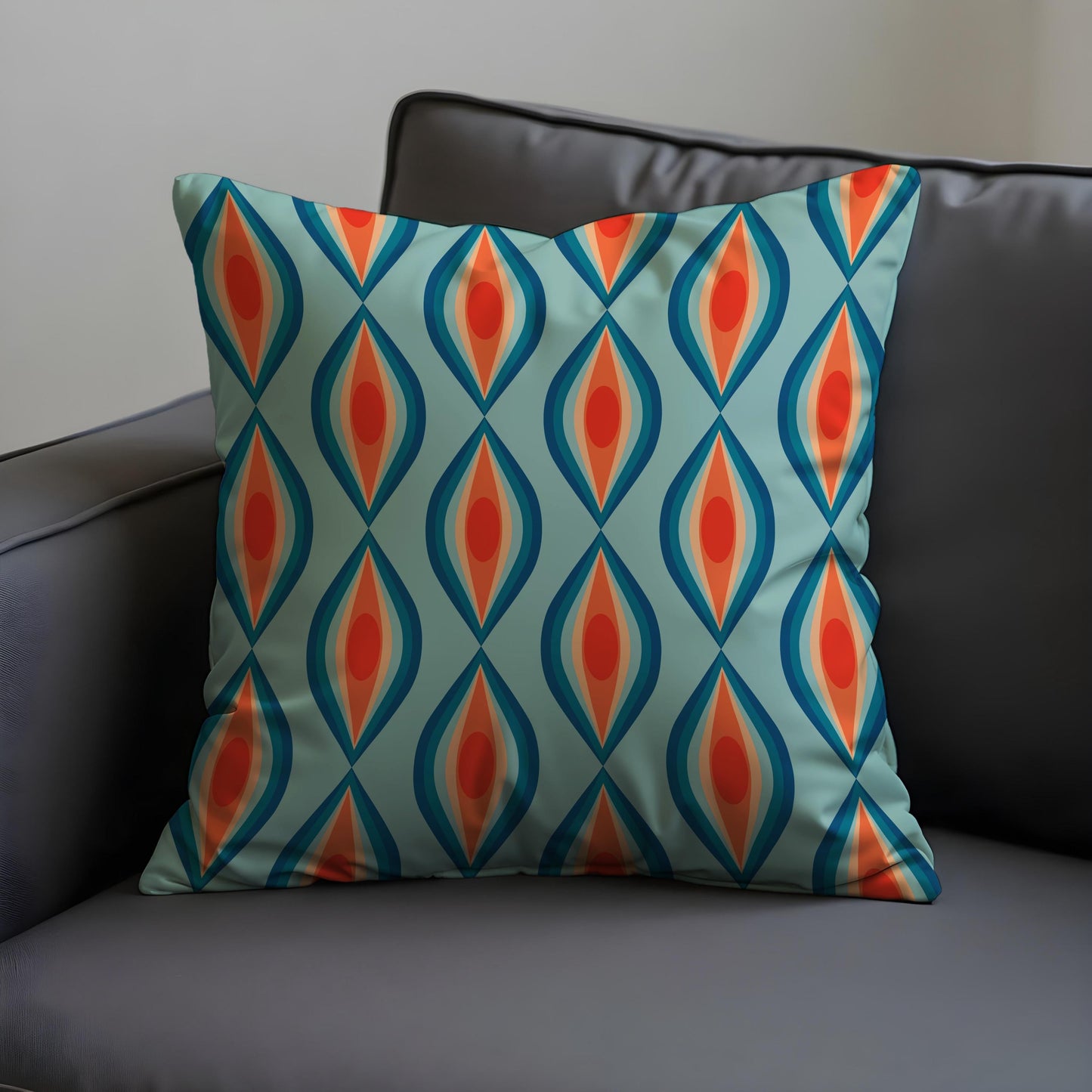 Retro Cushion Cover, Teal & Orange Geometric Pattern Pillow Case