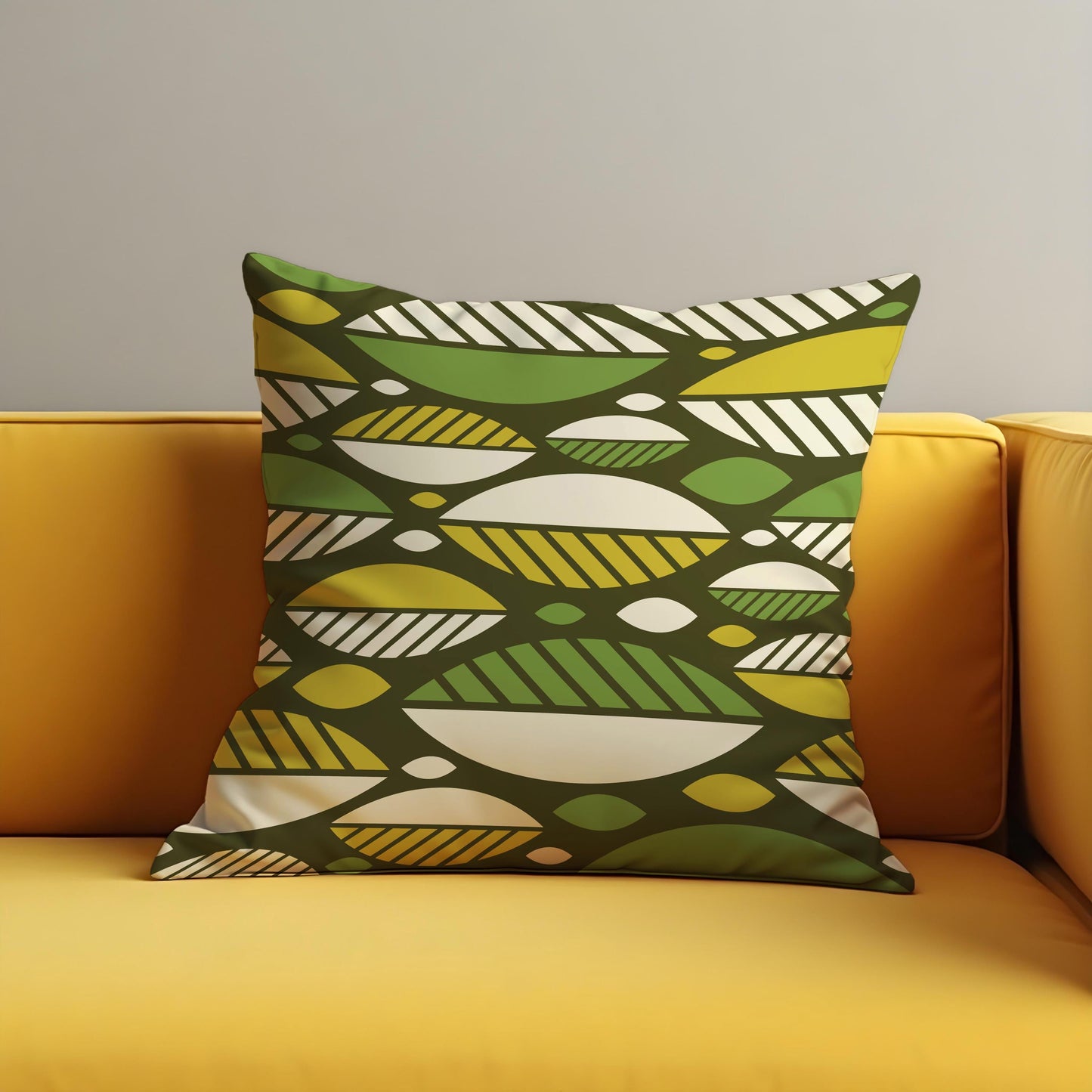Mid Century Modern Cushion Cover, Olive Green & Yellow Retro Pillow Case