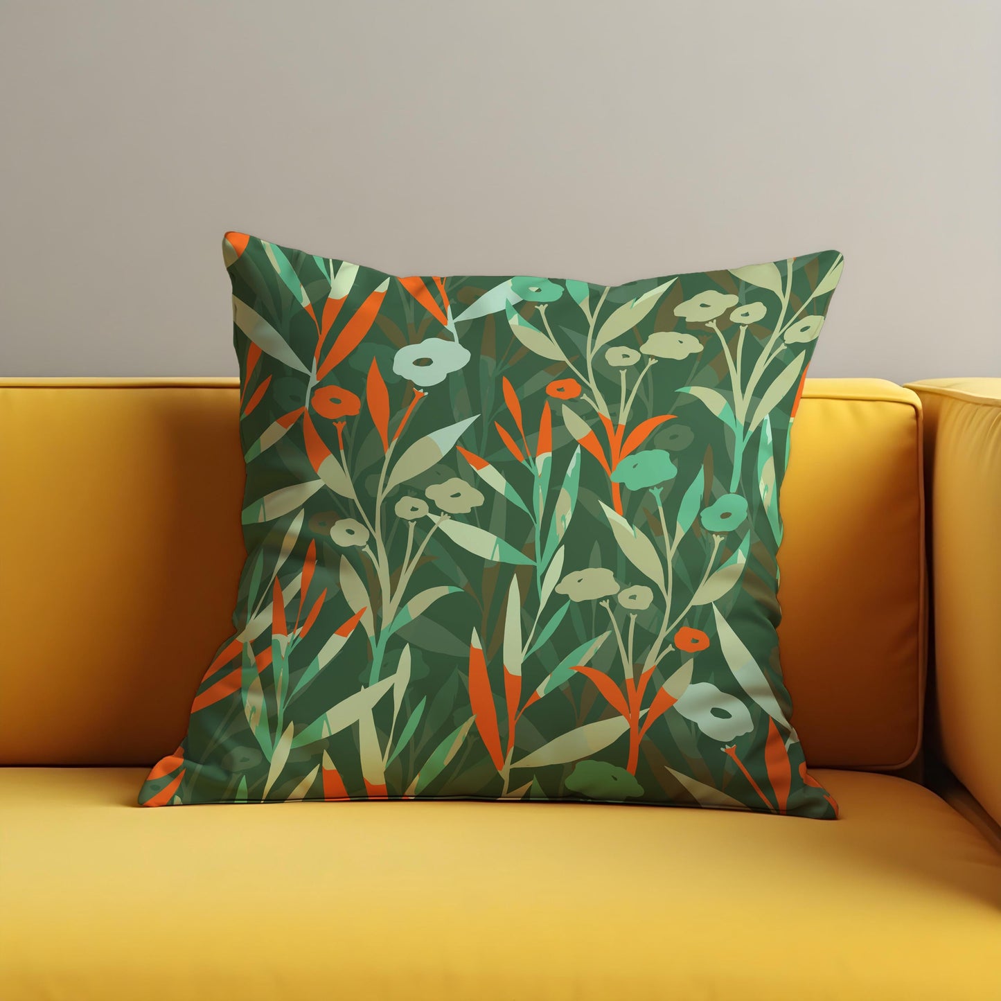 Green Botanical Throw Pillow Cover, Vibrant Floral Cushion Cover