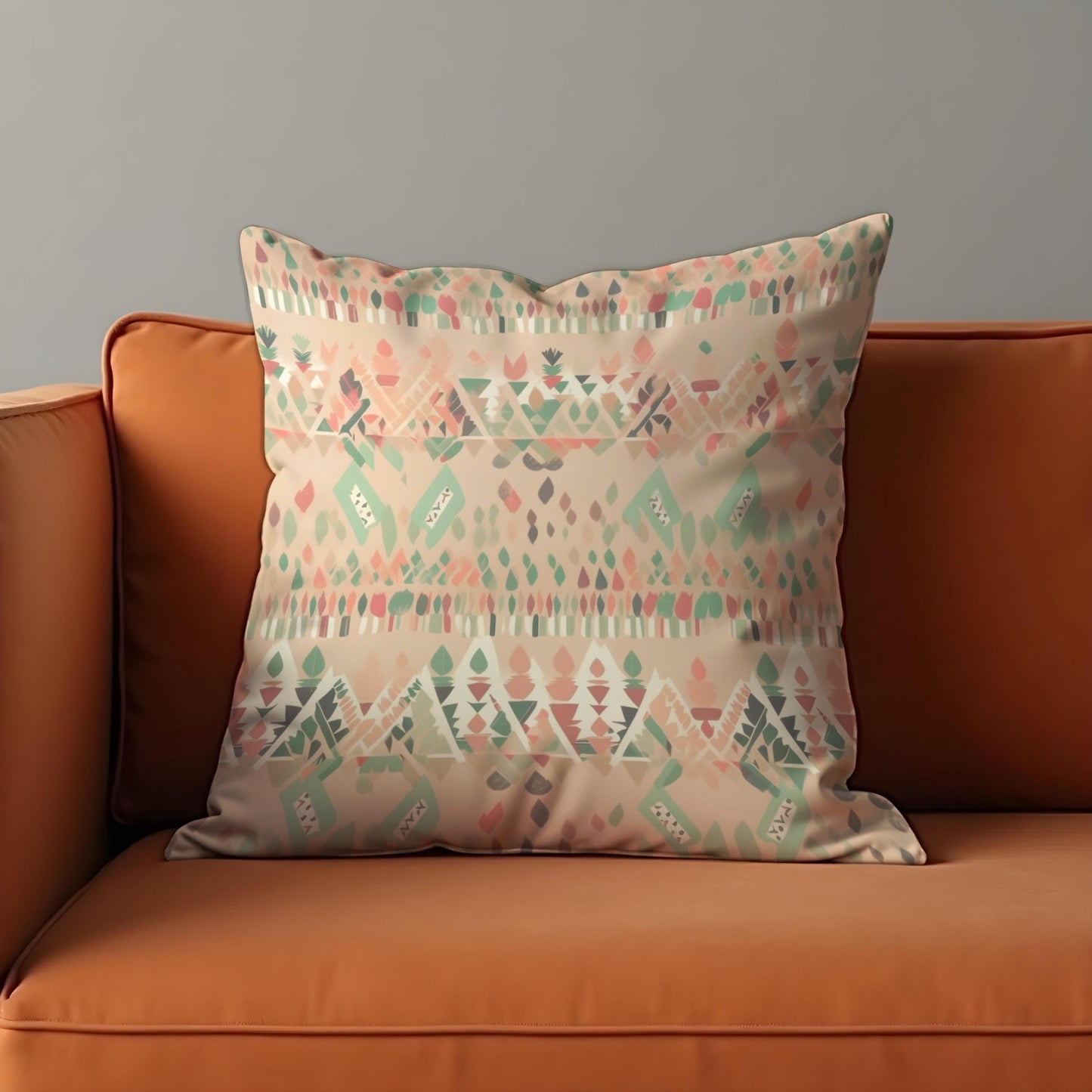 Pastel Southwestern Cushion Cover, Soft Tribal Geometric Pattern Pillow Case