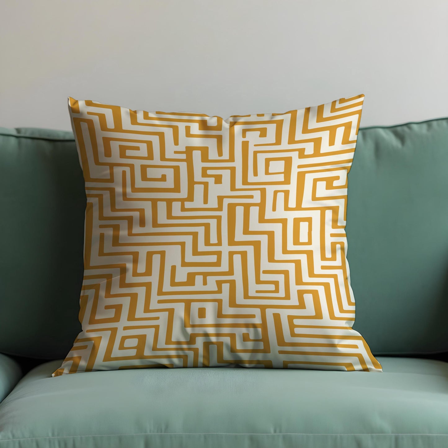 Geometric Maze Cushion Cover, Bold Yellow Abstract Pattern Pillow Case