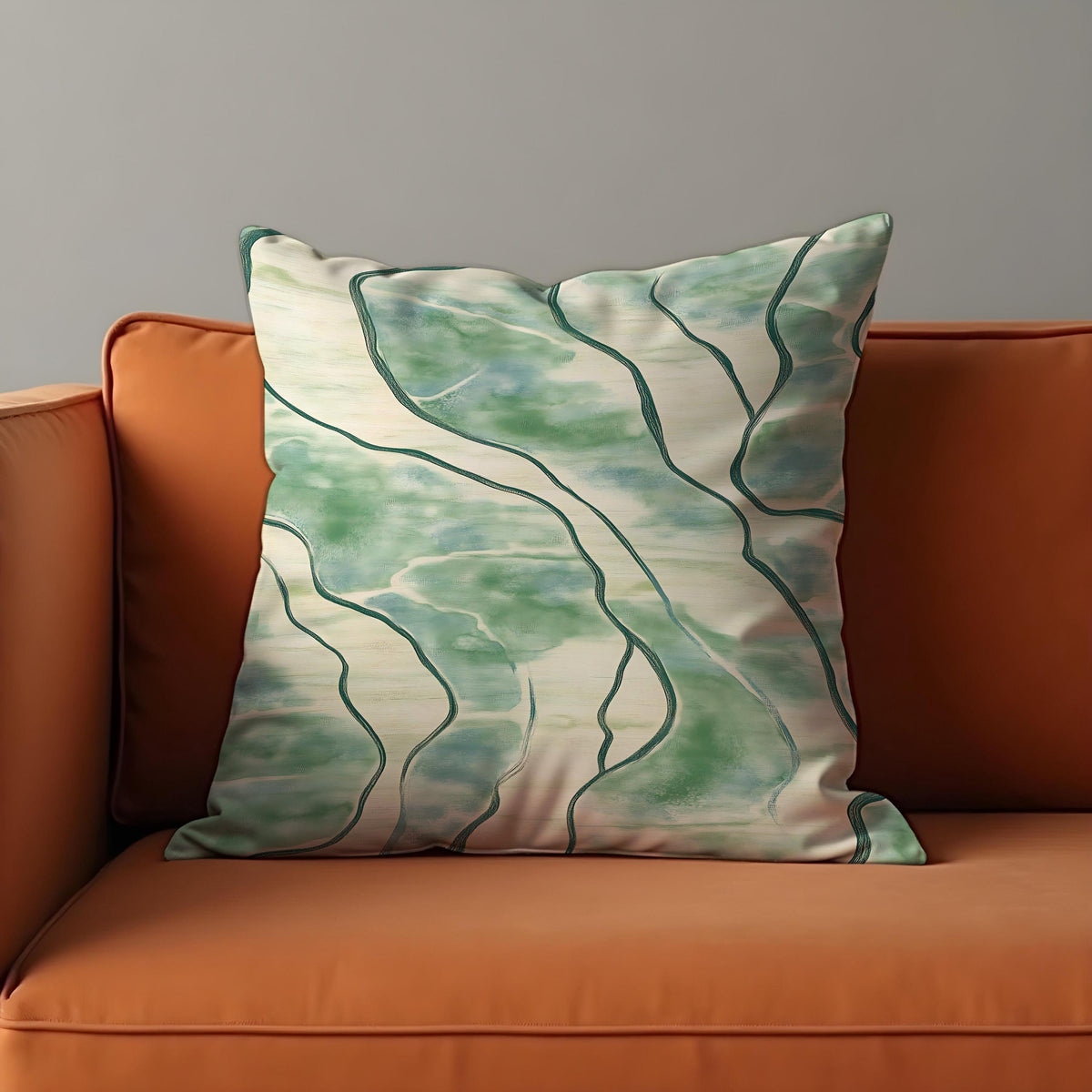 Green Abstract Cushion Cover, Line Pattern Pillow Case