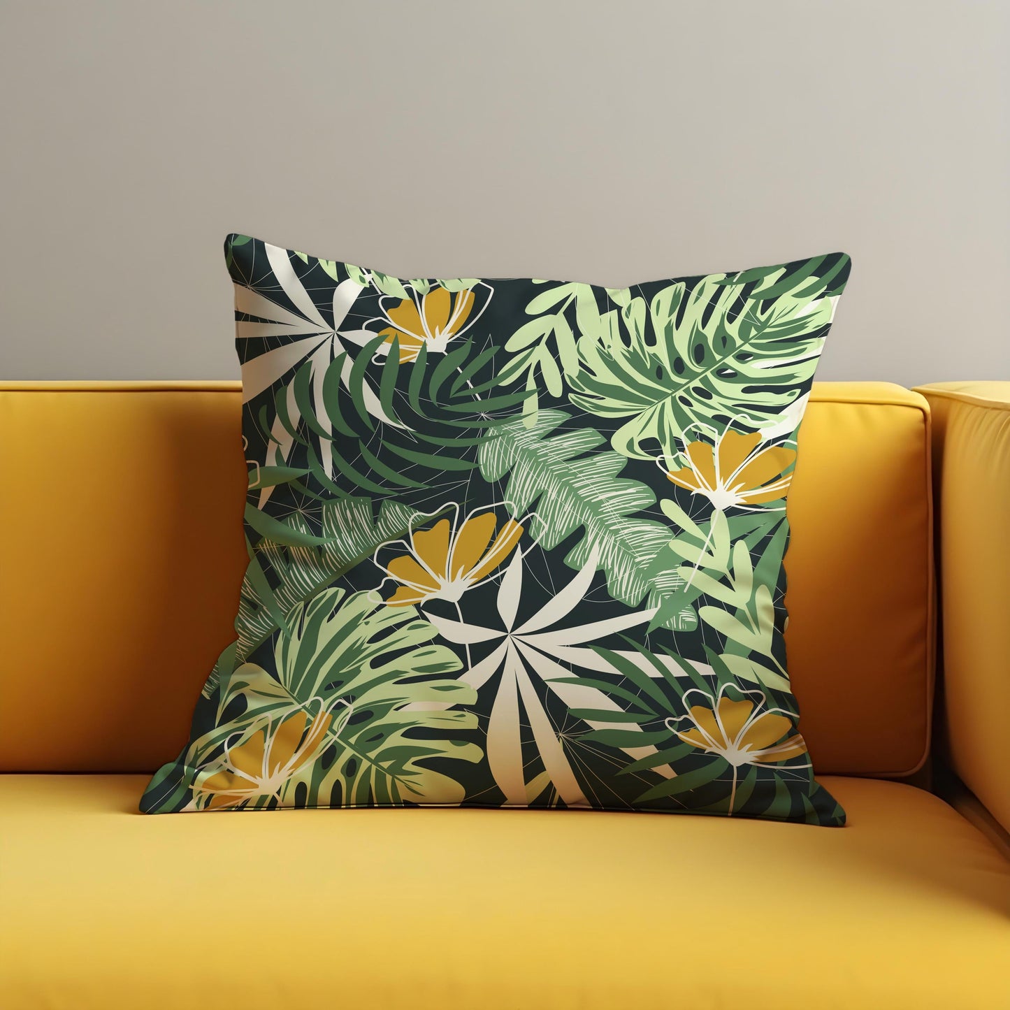 Tropical Floral Cushion Cover, Green Jungle Leaves Pillow Cover