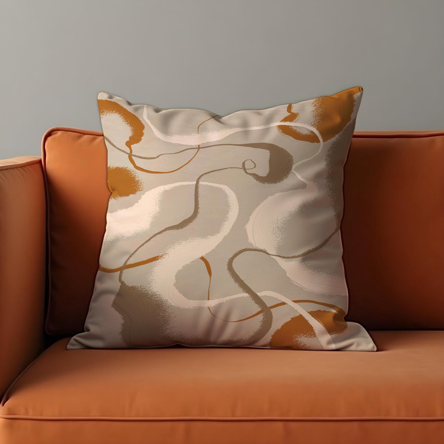 Abstract Beige & Terracotta Pillow Cover, Swirl Pattern Cushion Case