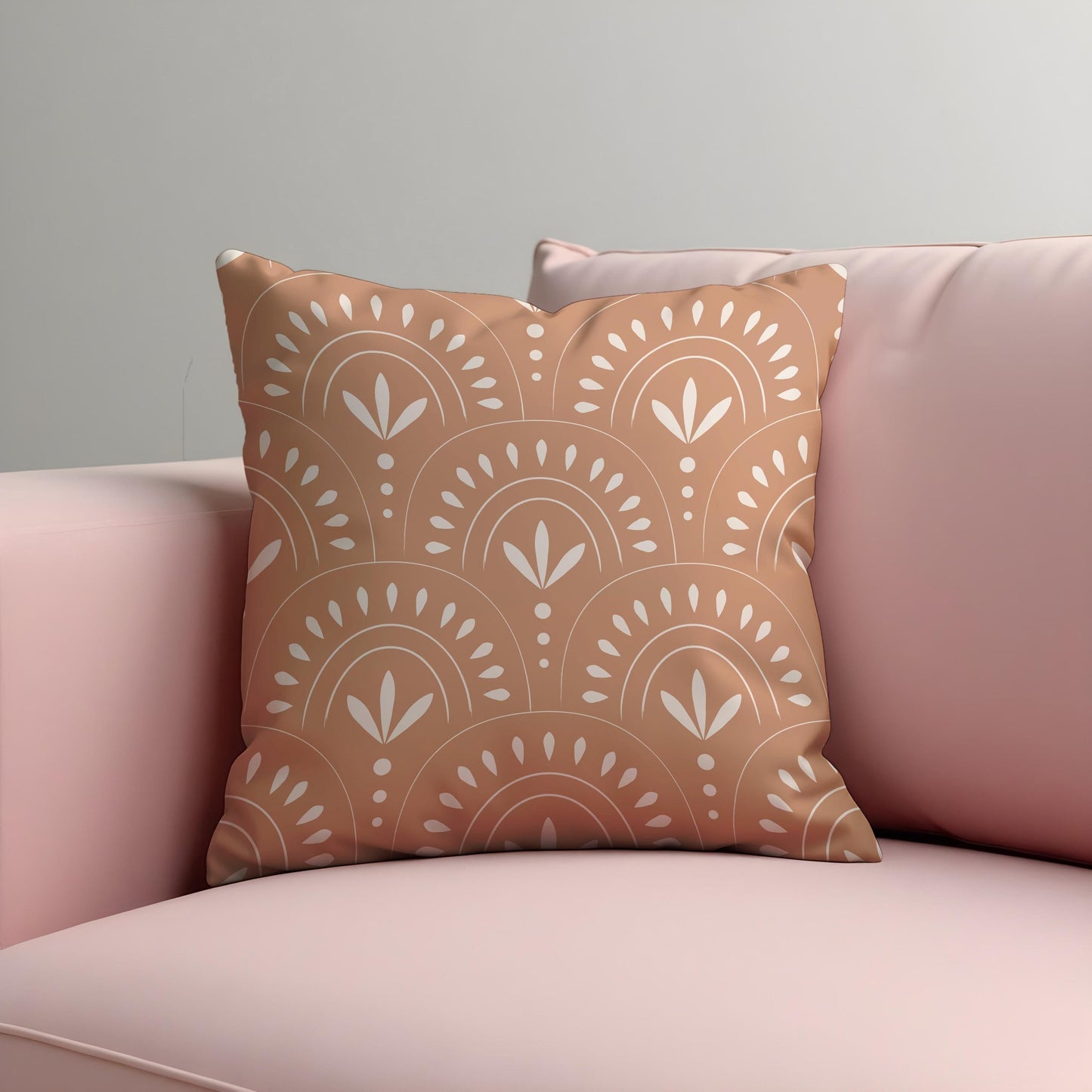 Boho Terracotta Cushion Cover, Rainbow & Leaf Pattern Pillow Case