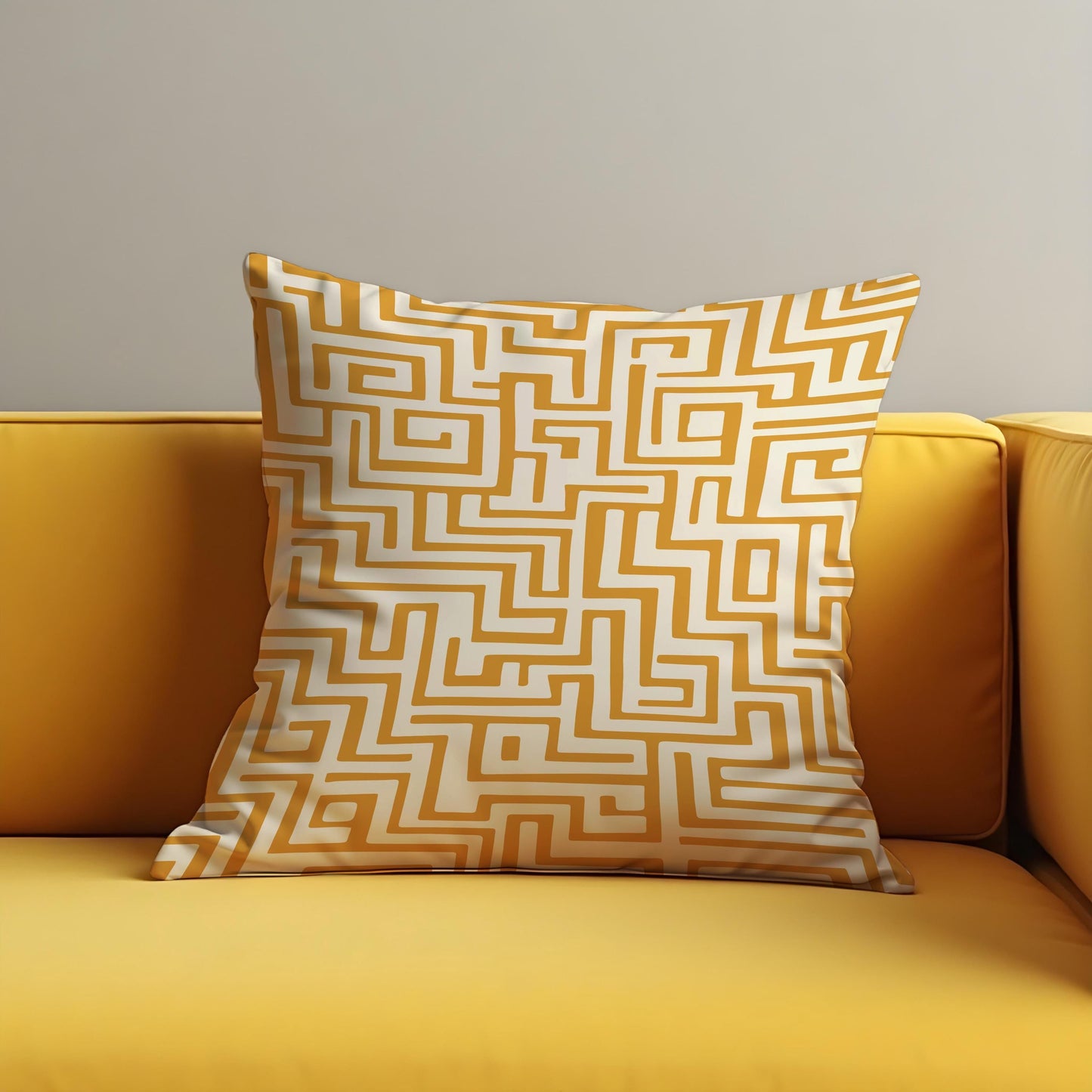 Geometric Maze Cushion Cover, Bold Yellow Abstract Pattern Pillow Case