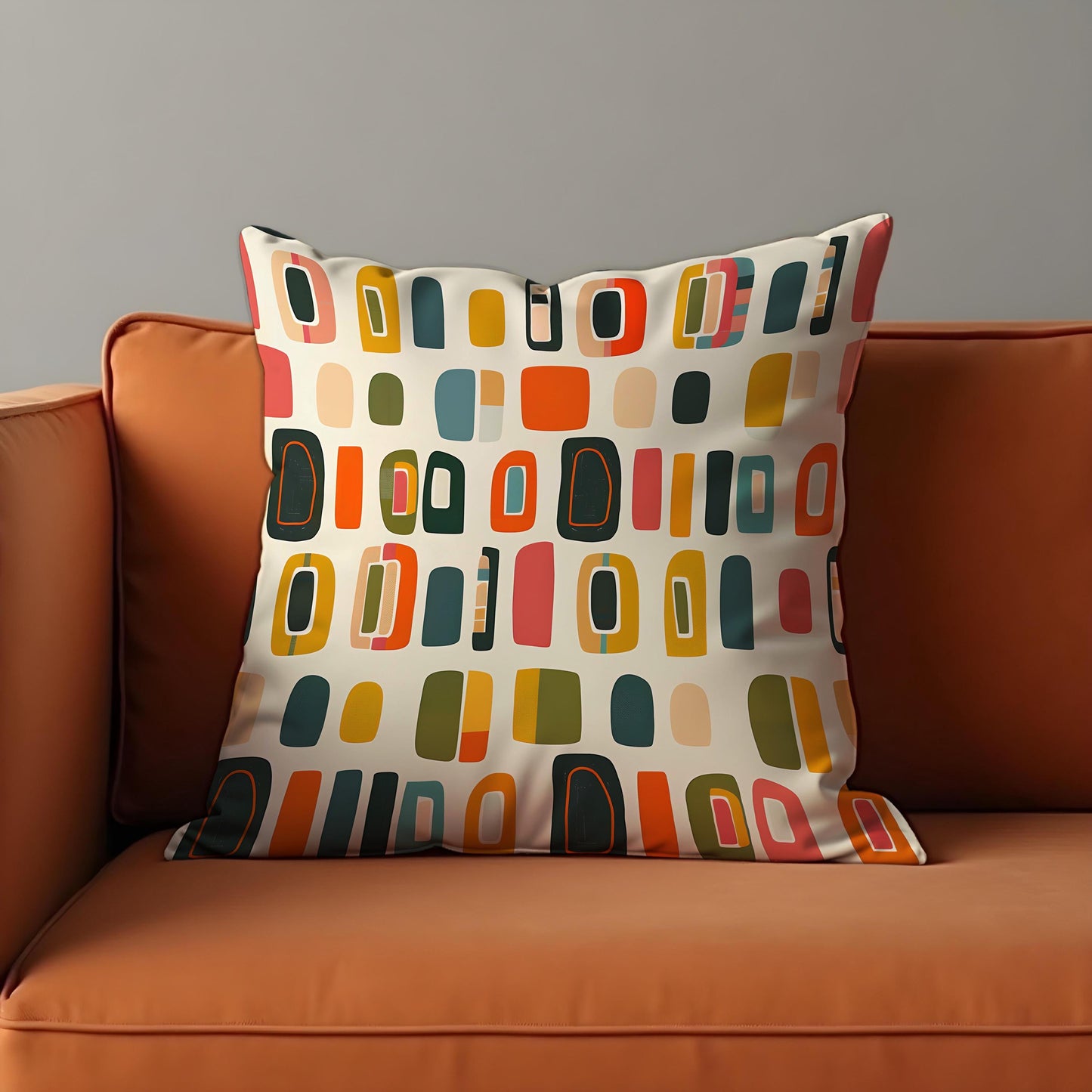 Retro Geometric Cushion Cover, Mid-Century Modern Blocks Pillow Case