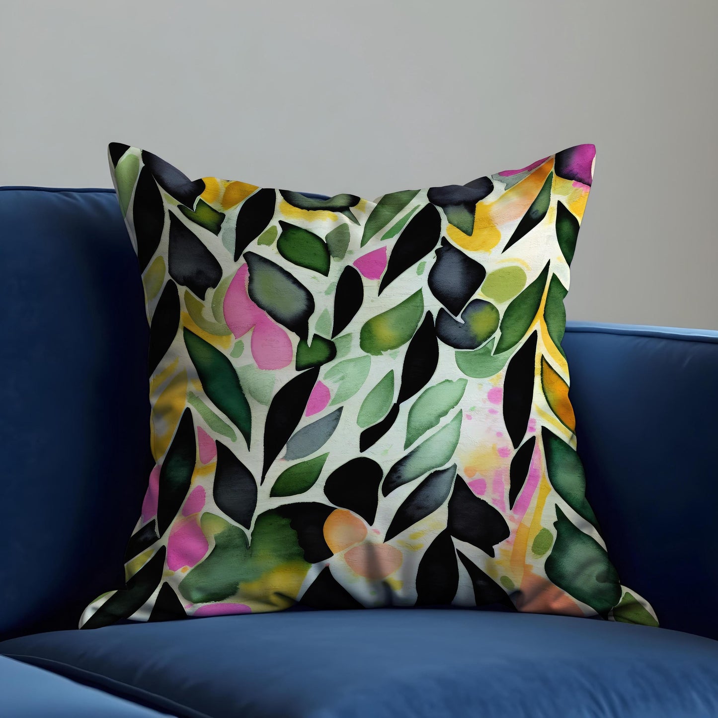 Watercolor Leaf Cushion Cover, Vibarant Colors Botanical Pillow Case