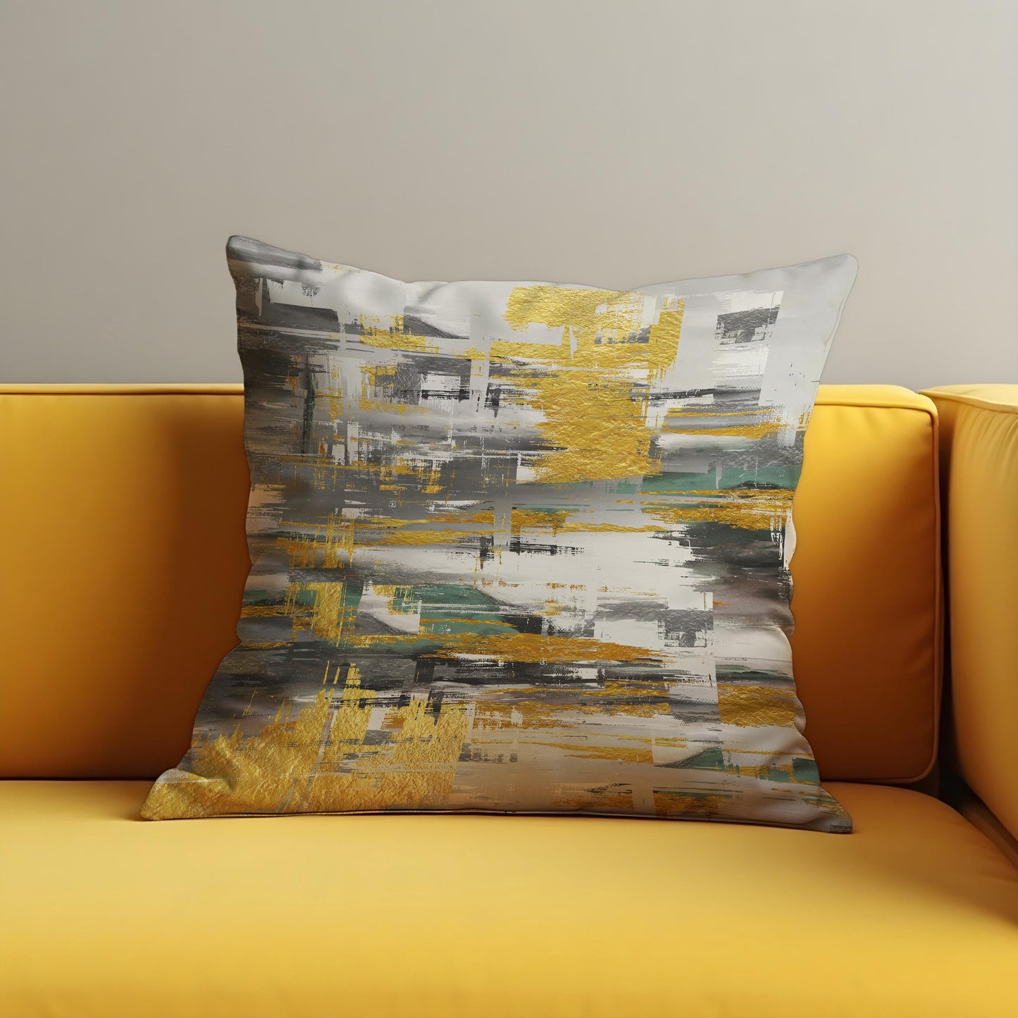 Mustard & Grey Abstract Cushion Cover, Modern Throw Pillow Cover