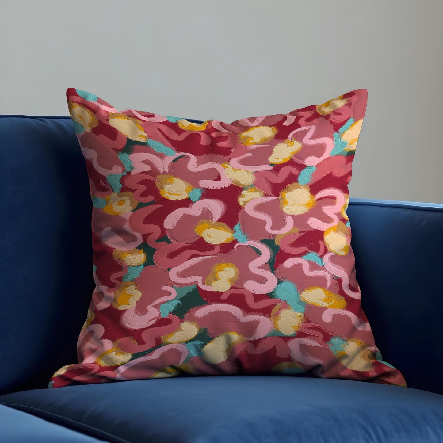 Bold Painted Floral Cushion Cover, Expressive Brushstroke Pillowcase