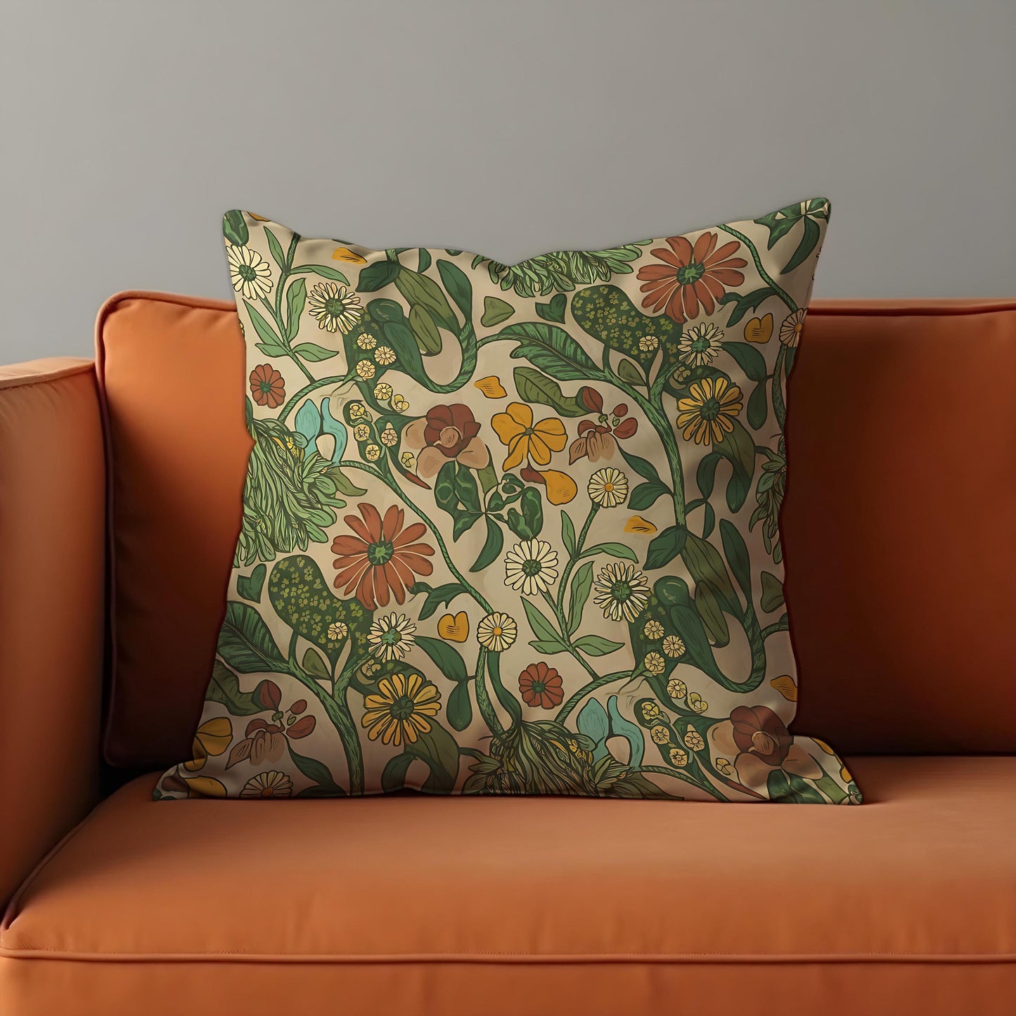 Classic Botanical Pillow Cover, Earthy Floral Print Cushion Cover