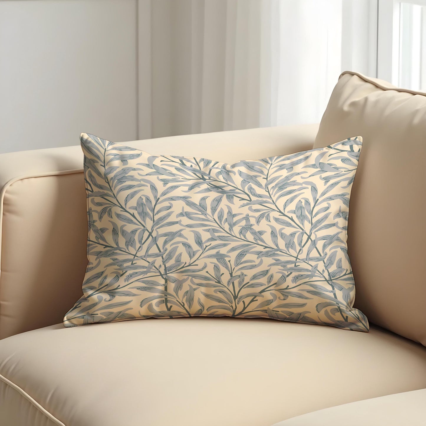 Willow Leaf Pattern Cushion Cover, Botanical Throw Pillowcase