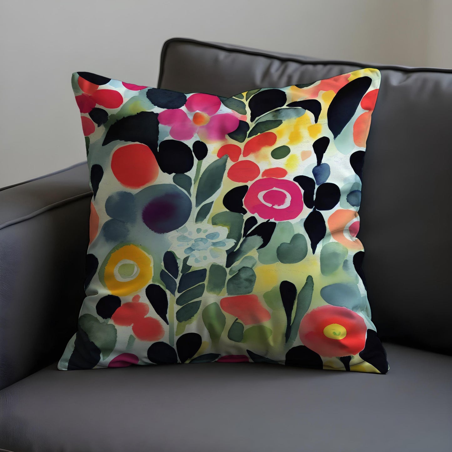 Watercolor Floral Cushion Cover, Colorful Botanical Throw Pillow Case