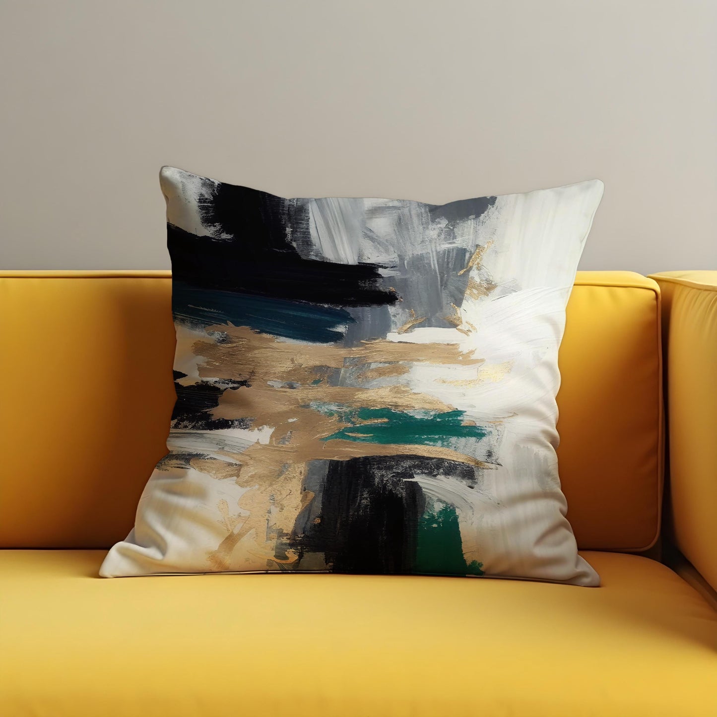 Abstract Brushstroke Cushion Cover, Black & Cream Modern Art Pillow Case