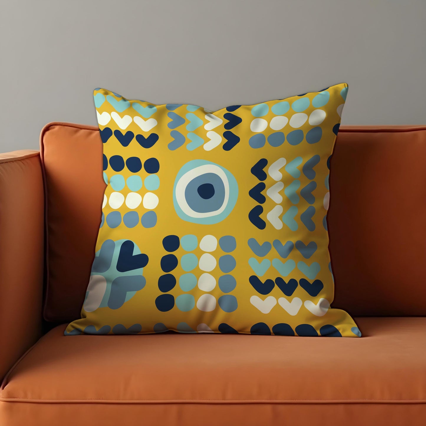 Modern Geometric Cushion Cover, Yellow Evil Eye Heart Pillow Cover
