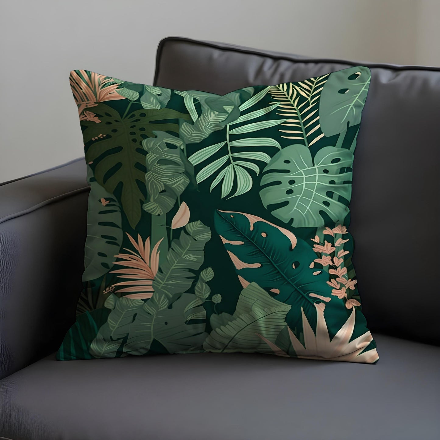 Tropical Leaf Cushion Cover, Monstera and Palm Plant Pillow Cover