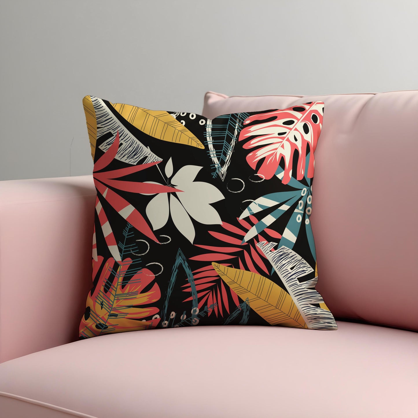 Tropical Jungle Cushion Cover, Bold Colorful Leaf Print Pillow Cover