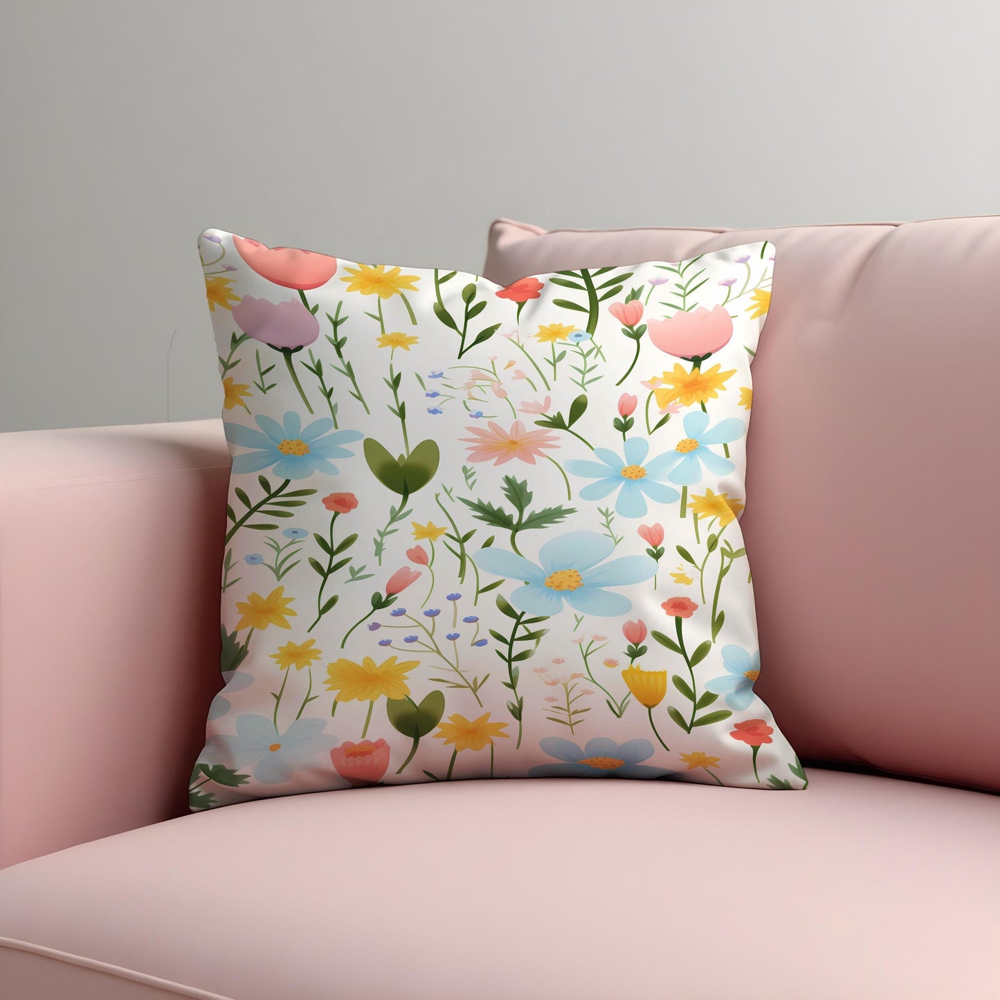Pastel Wildflower Cushion Cover, Spring Meadow Floral Throw Pillow Cover