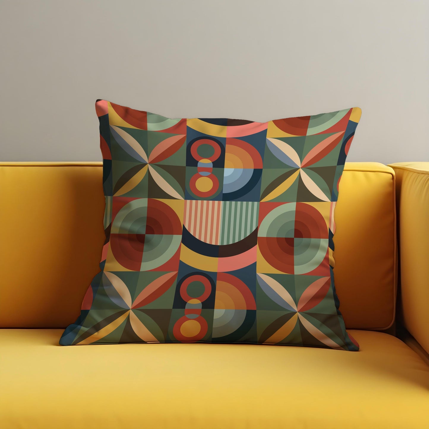 Retro Geometric Cushion Cover, Colorful Mid Century Modern Pillow Case