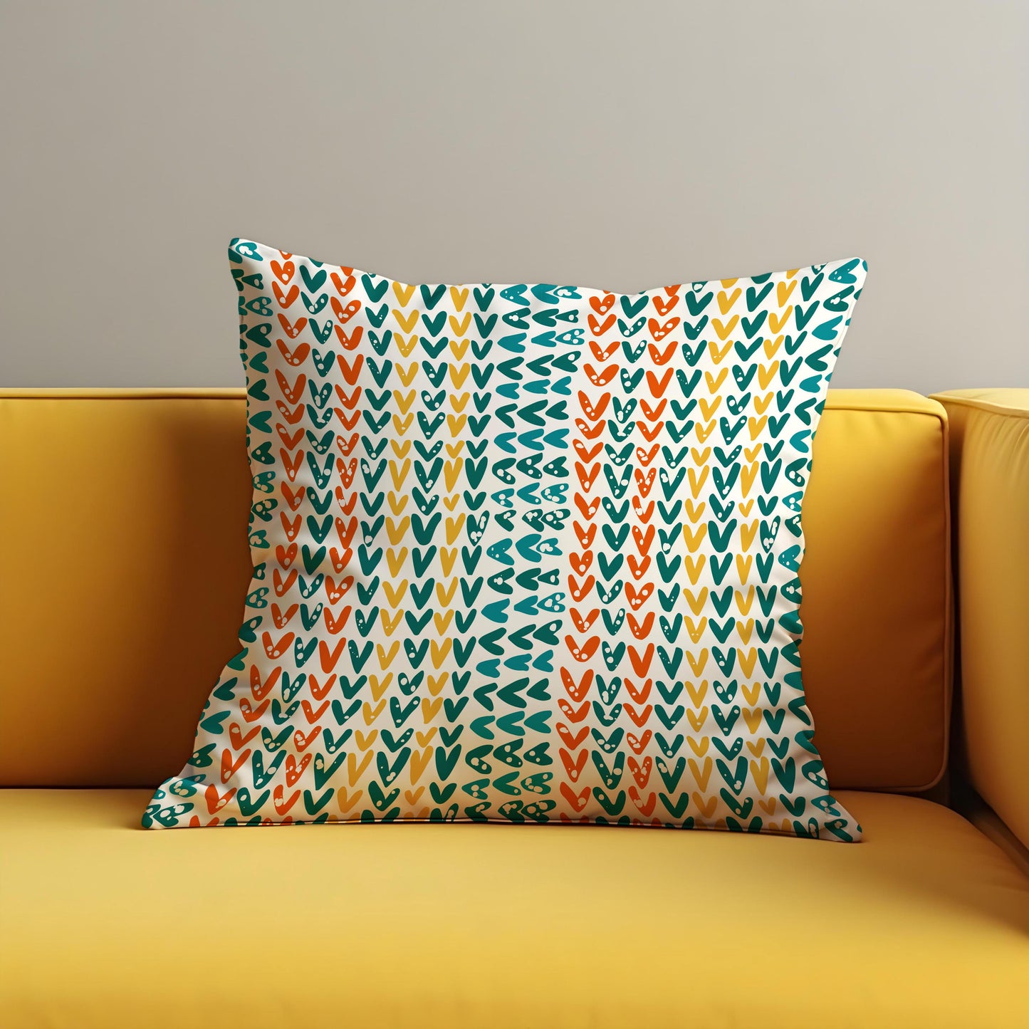 Colorful Heart Pillow Cover, Whimsical Red & Teal Cushion Case