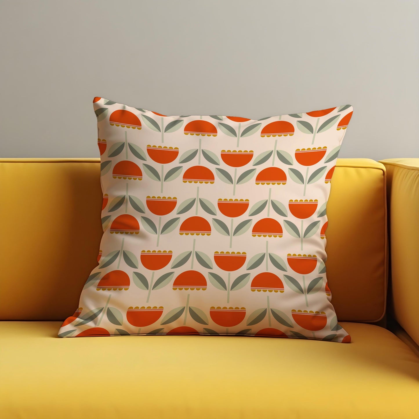 Retro Tulip Flower Cushion Cover, Scandinavian Floral Pillow Cover