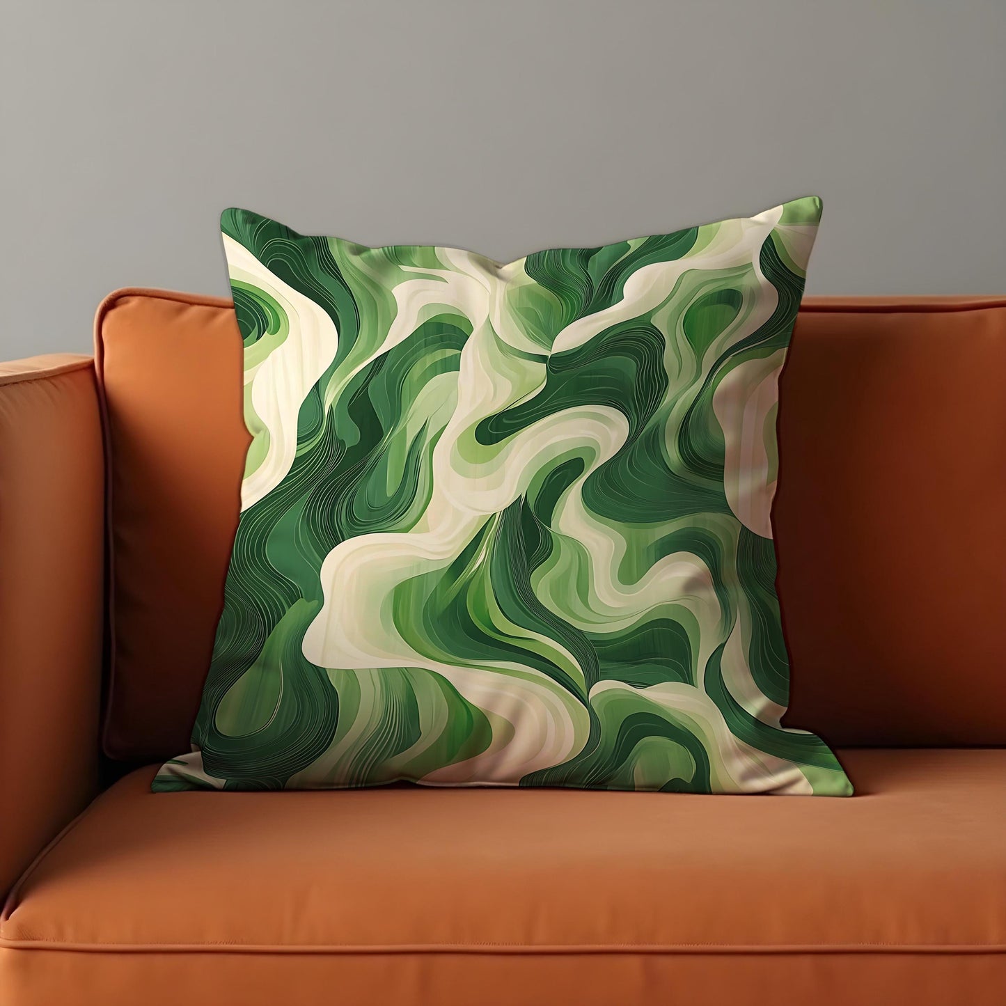 Green Marble Swirl Cushion Cover, Modern Abstract Throw Pillow Cover