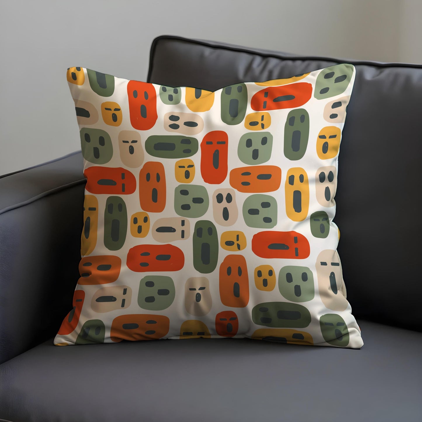 Colorful Faces Cushion Cover, Quirky Abstract Print Pillow Case
