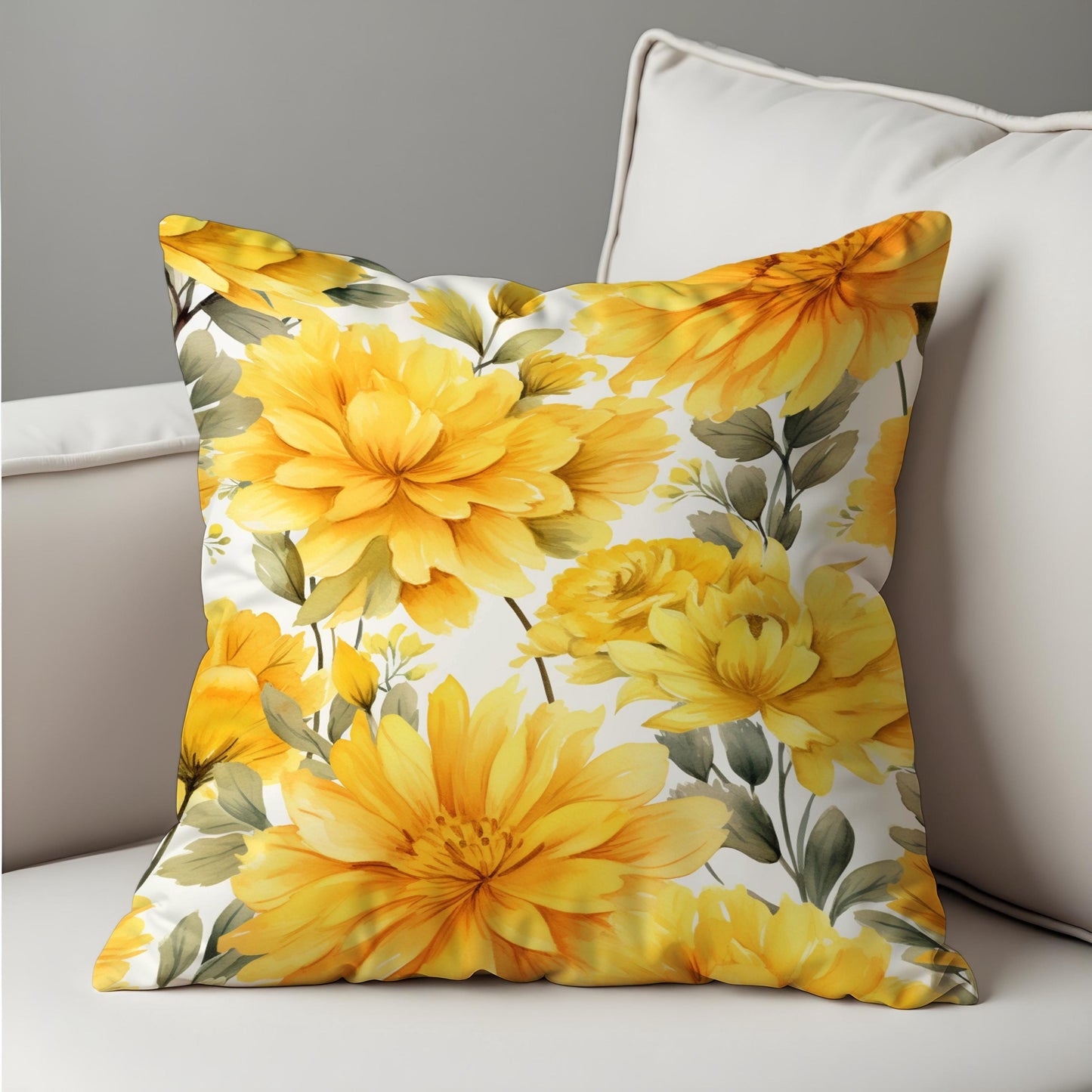 Sunny Yellow Floral Cushion Cover, Blooms Pillow Case