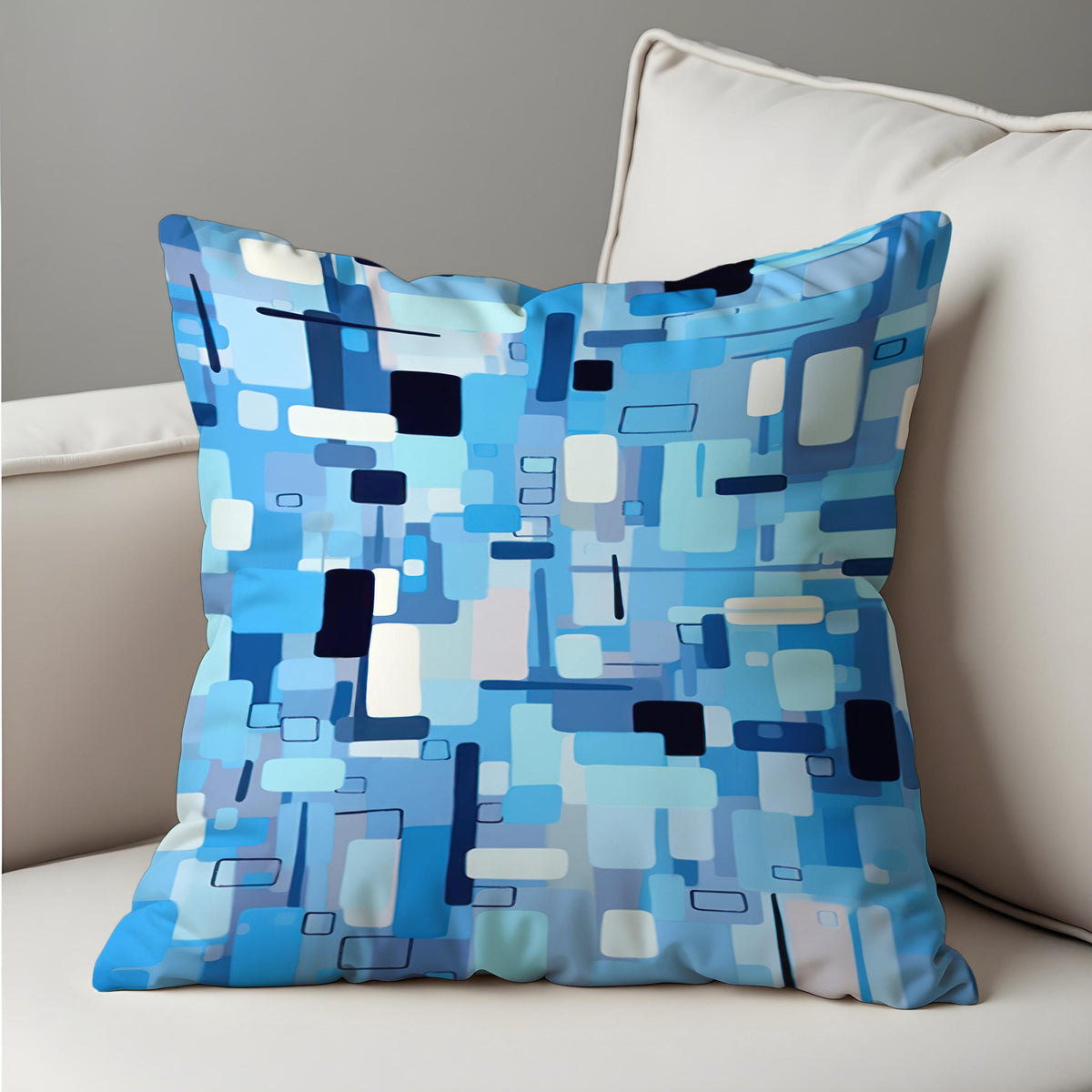 Blue Abstract Geometric Throw Pillow Cover, Modern Cushion Case