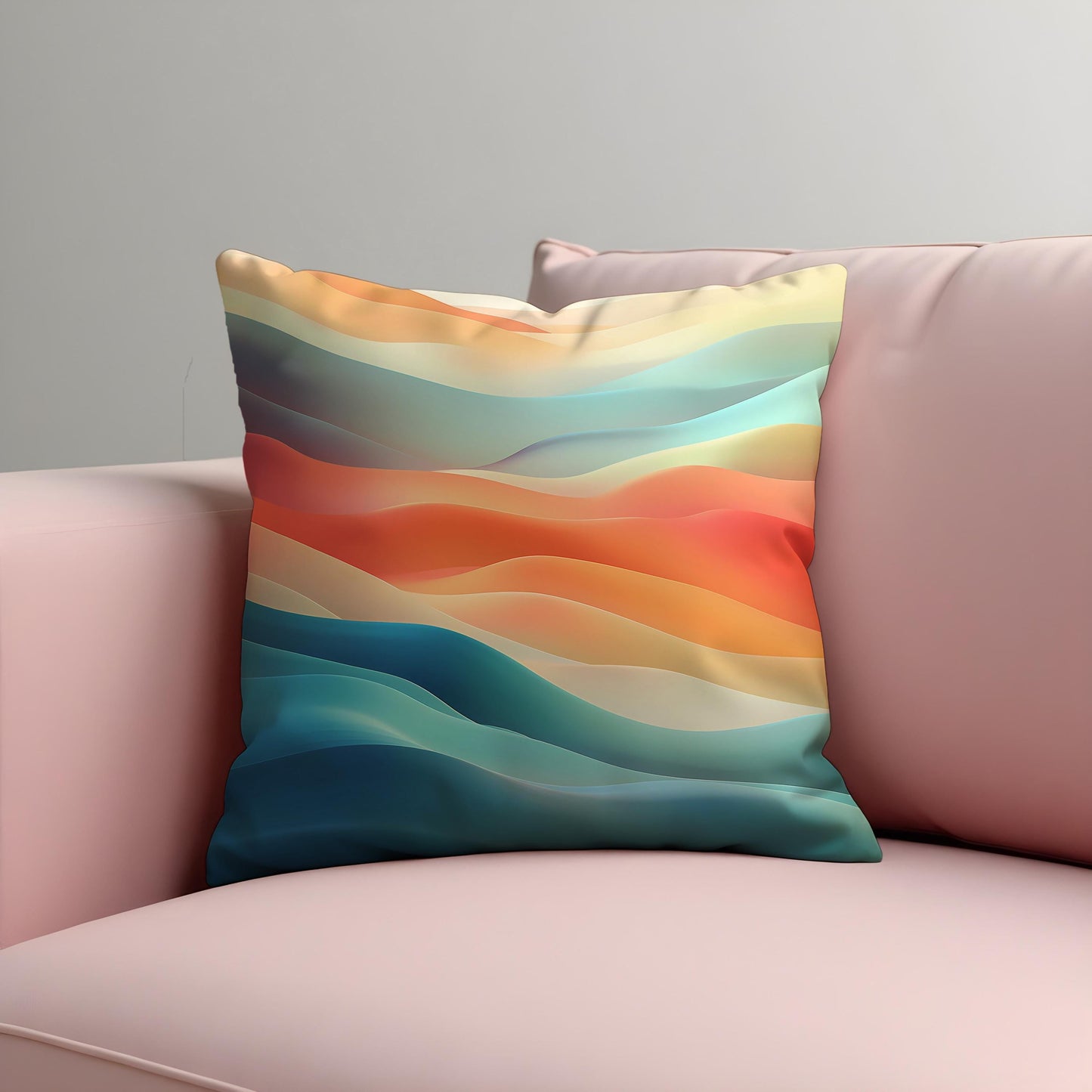 Abstract Sunset Waves Cushion Cover, Gradient Ocean Throw Pillow Cover