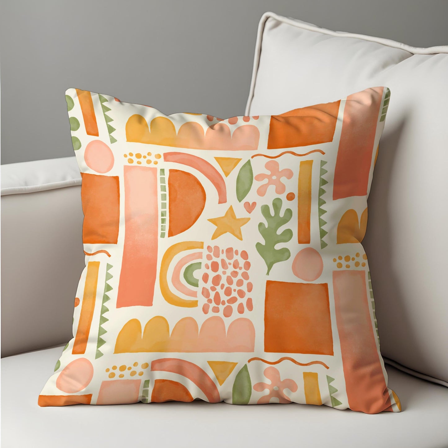 Boho Abstract Cushion Cover, Warm Terracotta Geometric Pillow Cover
