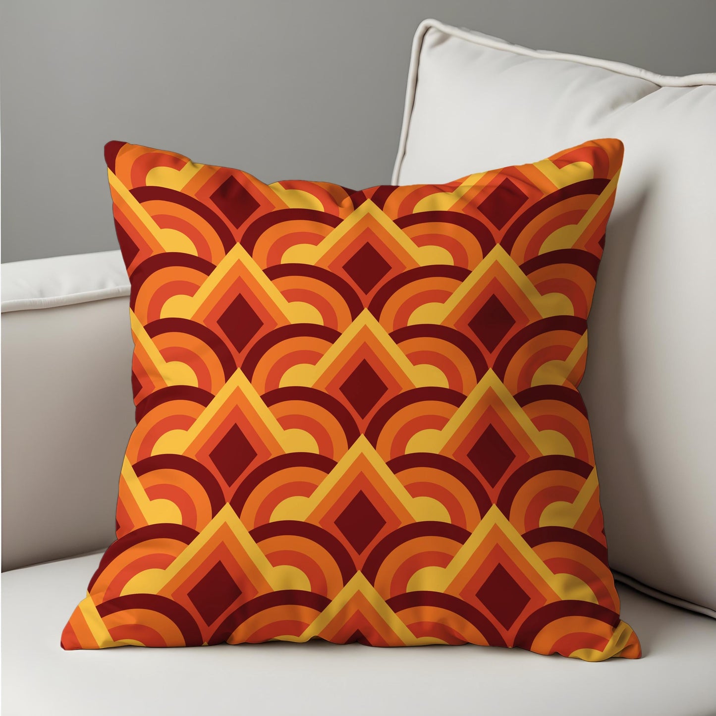 Retro Sunset Geometric Cushion Cover, Orange & Maroon Pillow Cover