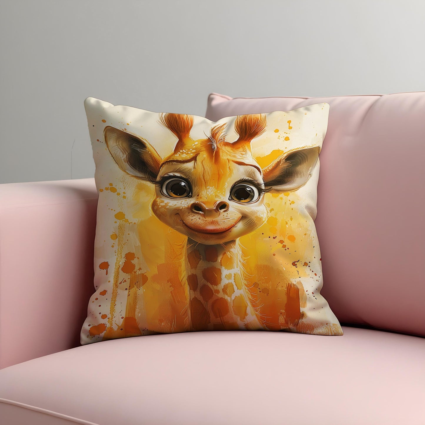 Cute Baby Giraffe Cushion Cover, Whimsical Animal Throw Pillow Cover