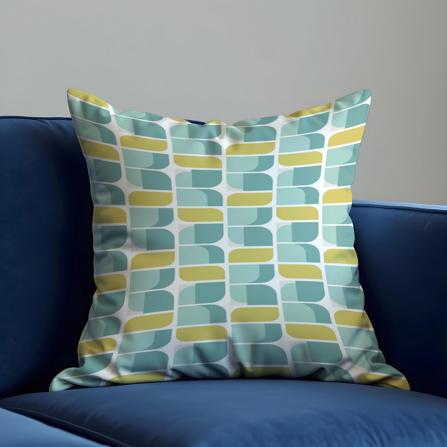 Retro Geometric Cushion Cover, Teal and Yellow Abstract Pillow Case