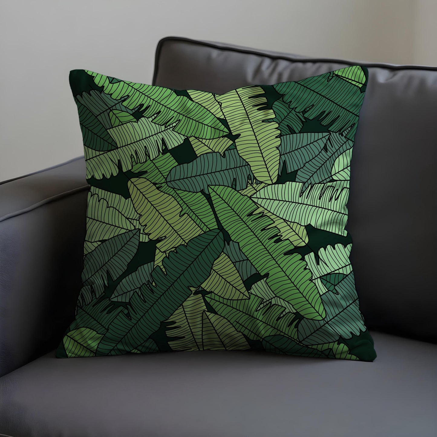 Tropical Banana Leaf Cushion Cover, Bold Green Jungle Pillow Cover