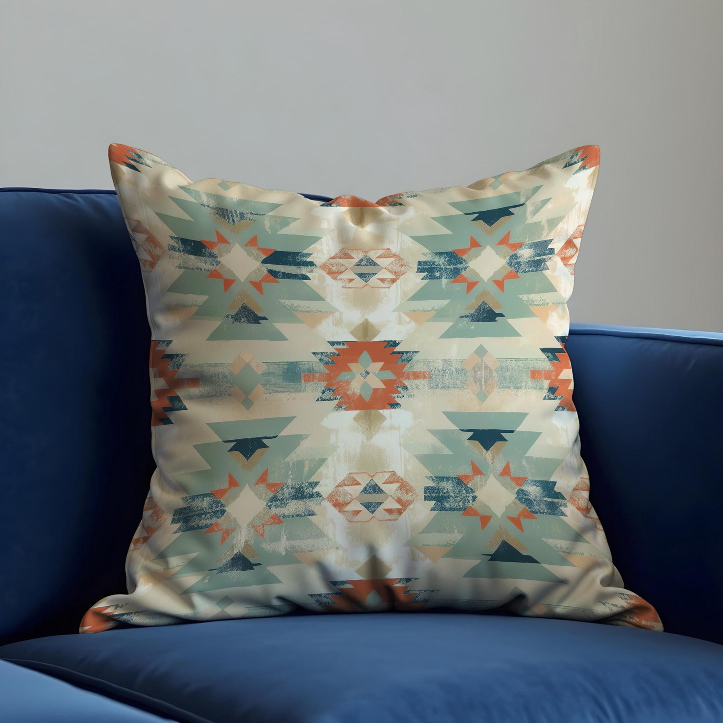 Southwestern Aztec Cushion Cover, Teal & Rust Tribal Pillow Case