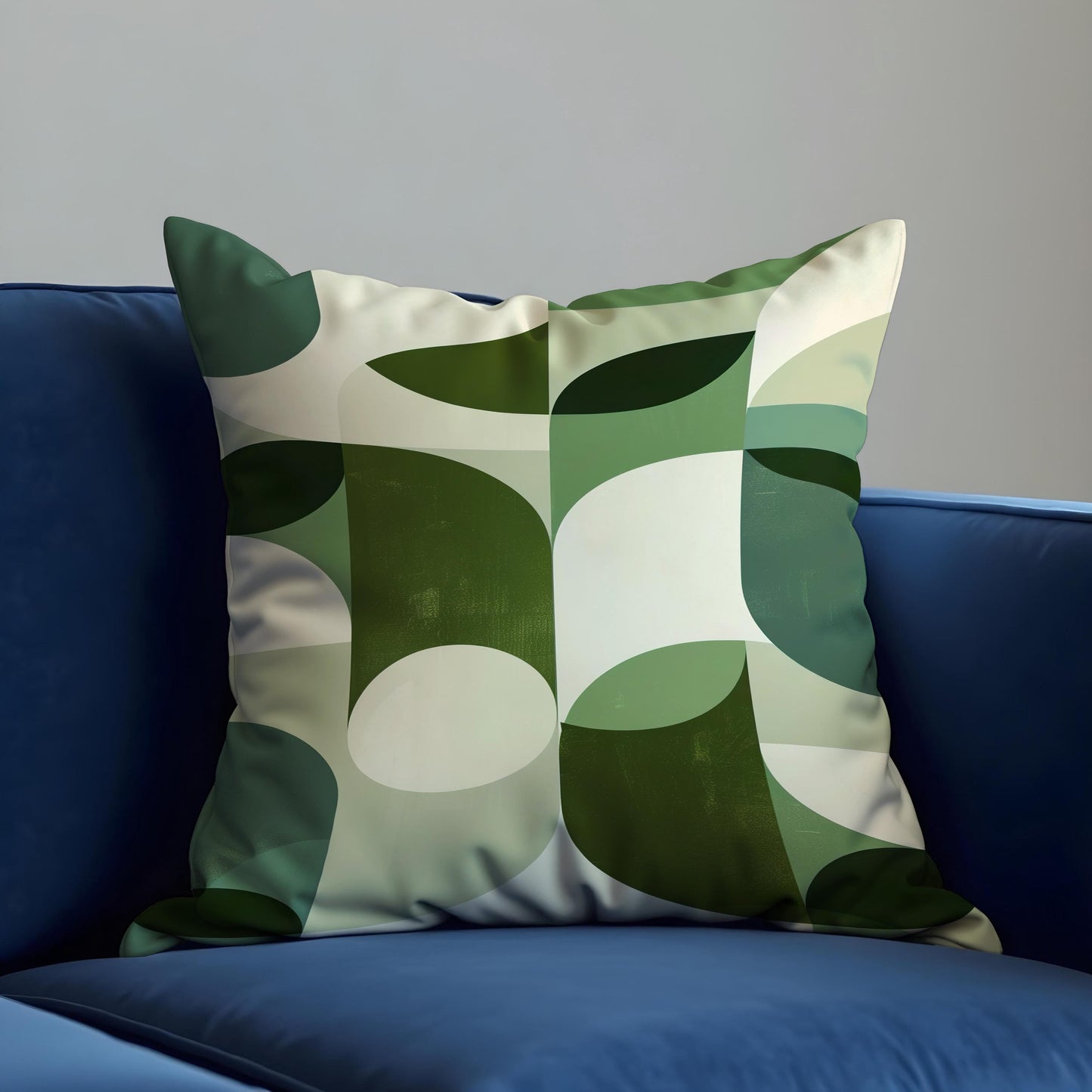 Green Retro Geometric Cushion Cover, Mid Century Modern Leaf Pillow Case