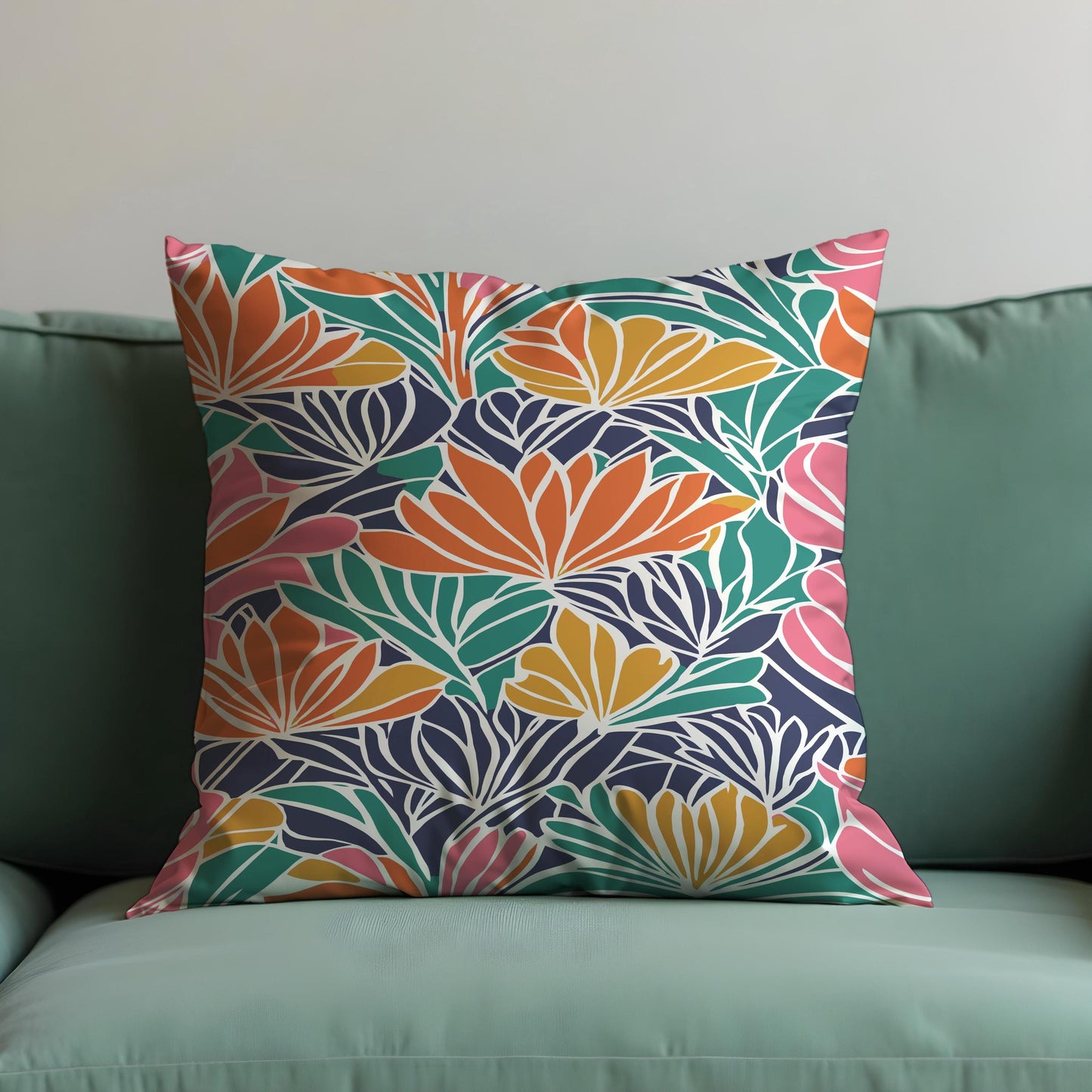 Vibrant Tropical Cushion Cover, Colorful Leaf & Petal Print Pillowcase