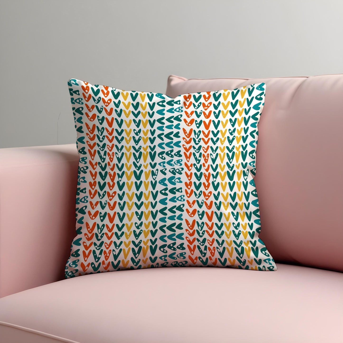 Colorful Heart Pillow Cover, Whimsical Red & Teal Cushion Case