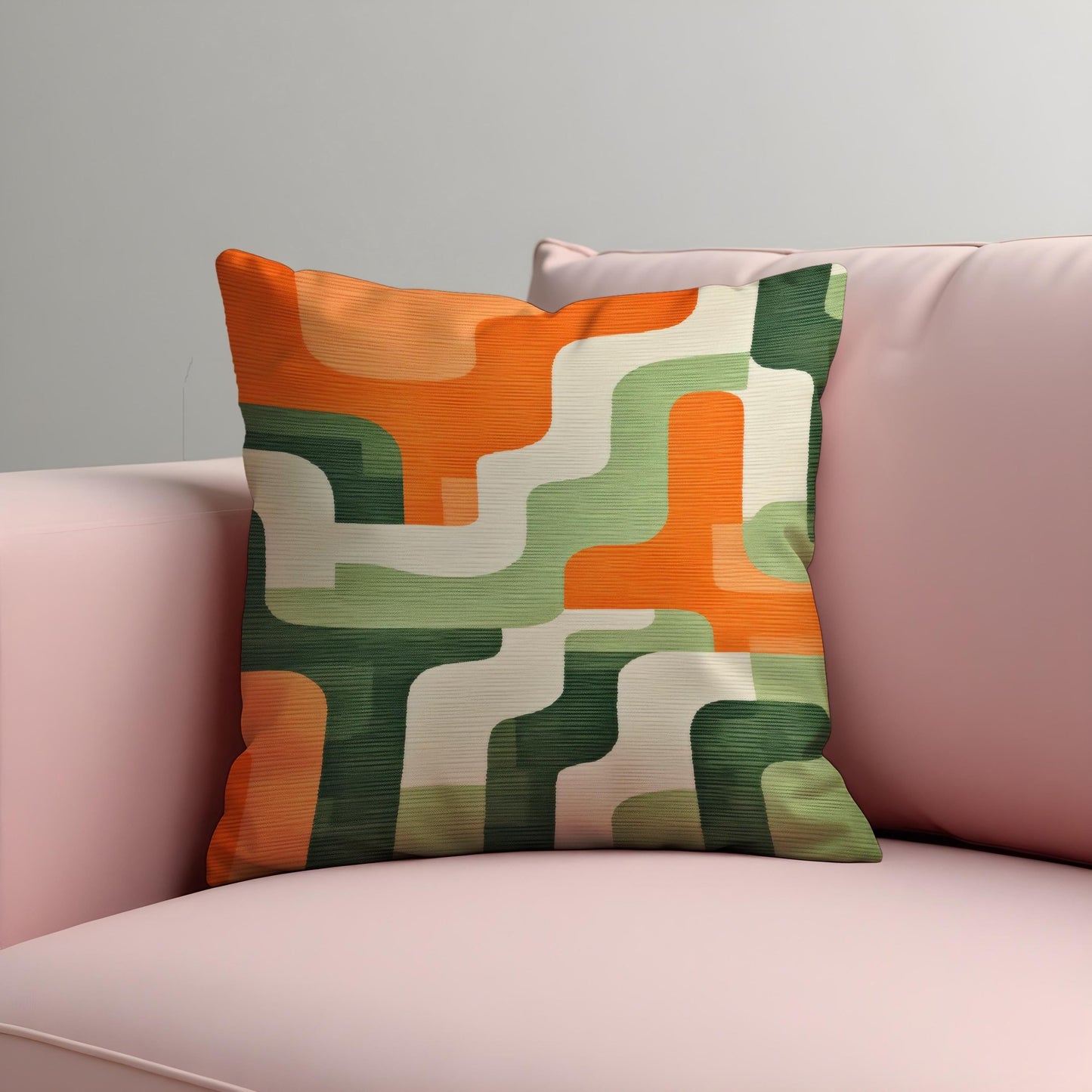 Retro Geometric Cushion Cover, Orange Abstract Wave Pattern Pillow Case