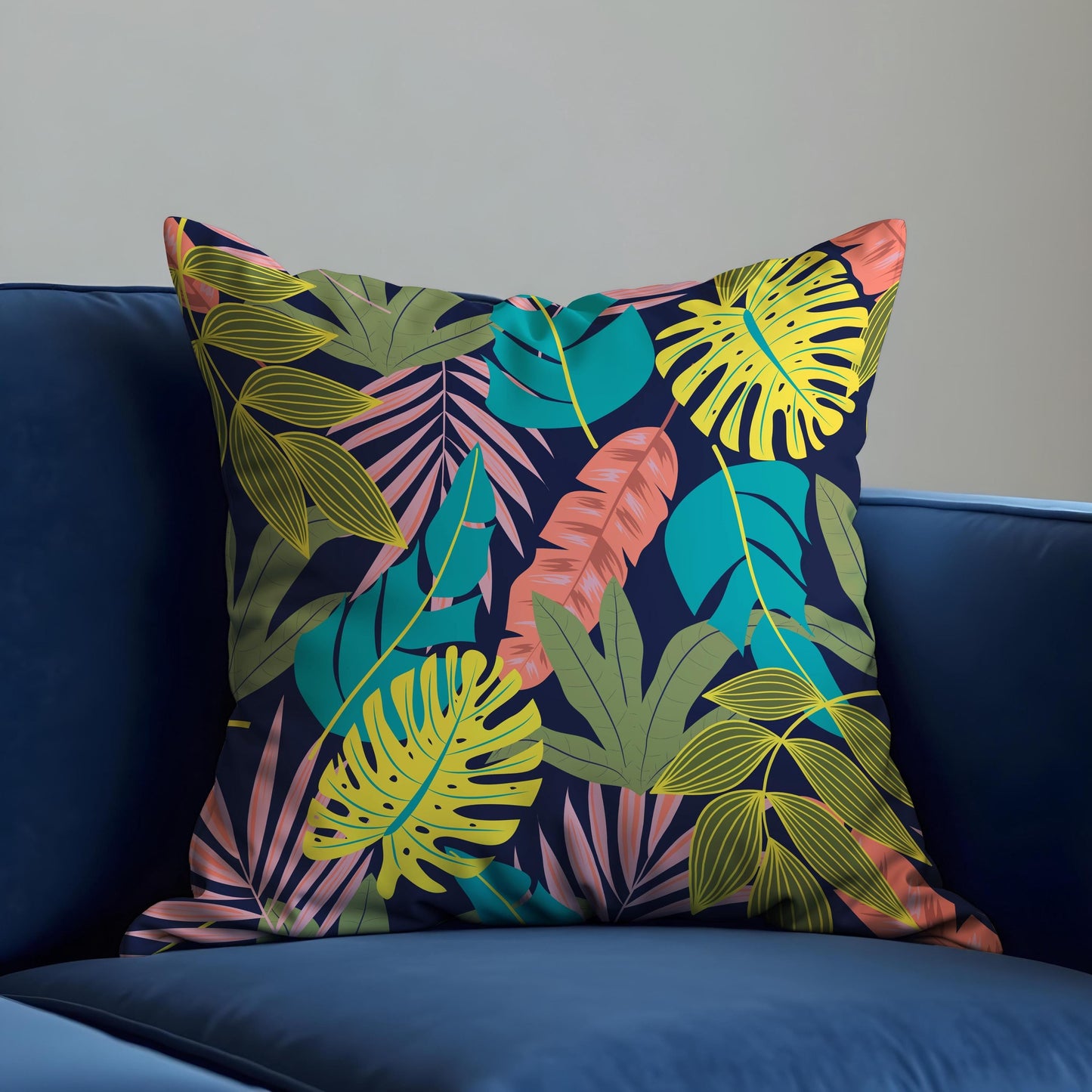 Colorful Tropical Leaf Cushion Cover, Jungle Botanical Pillow Cover