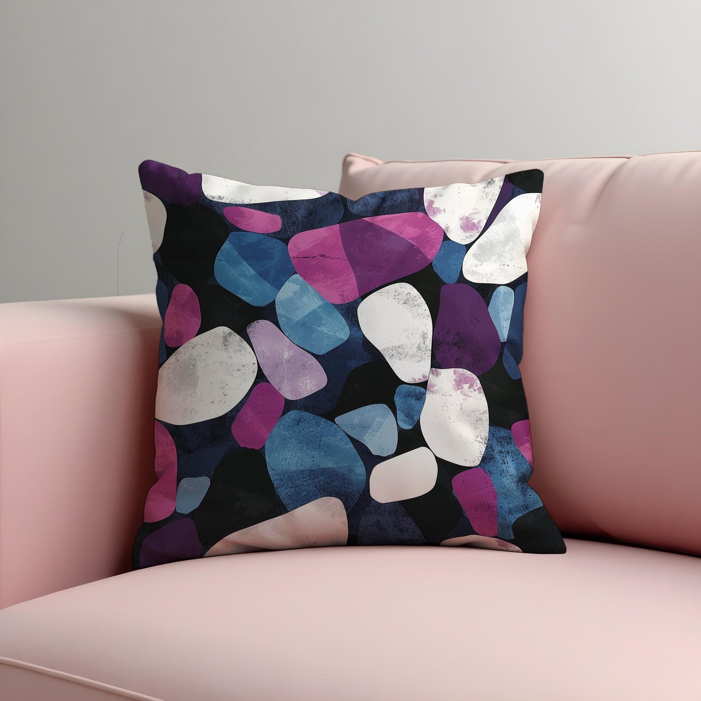 Abstract Pebble Cushion Cover, Purple & Blue Bold Rock Pillow Cover