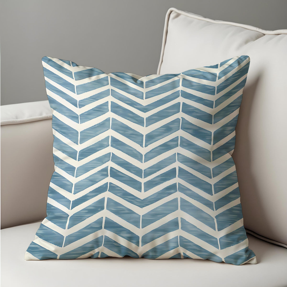 Blue Chevron Cushion Cover, Painted Look Modern Throw Pillow Case